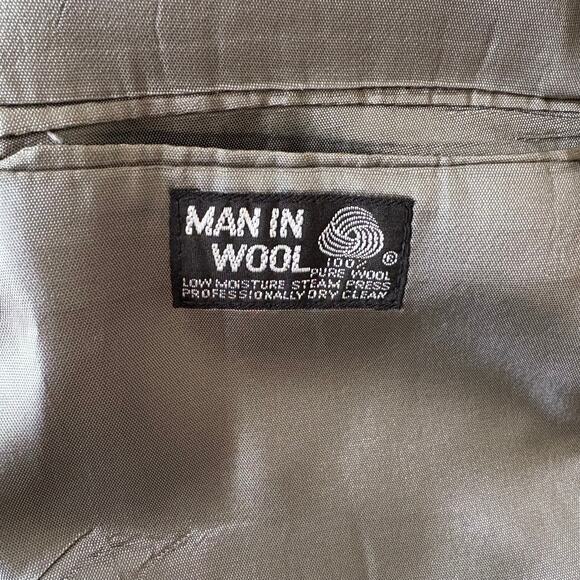 Vintage MAN IN WOOL Men's 44S Grey 100% Wool Tweed Herringbone Blazer Classic - Picture 4 of 13